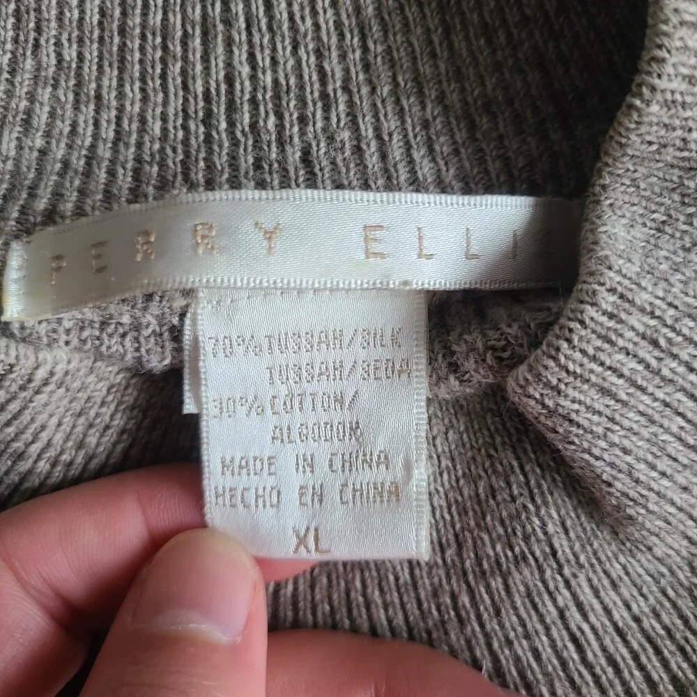 Perry Ellis Oatmeal Ribbed Knit Silk/Cotton Long Sleeve Mock Neck Sweater - XL - Picture 9 of 16